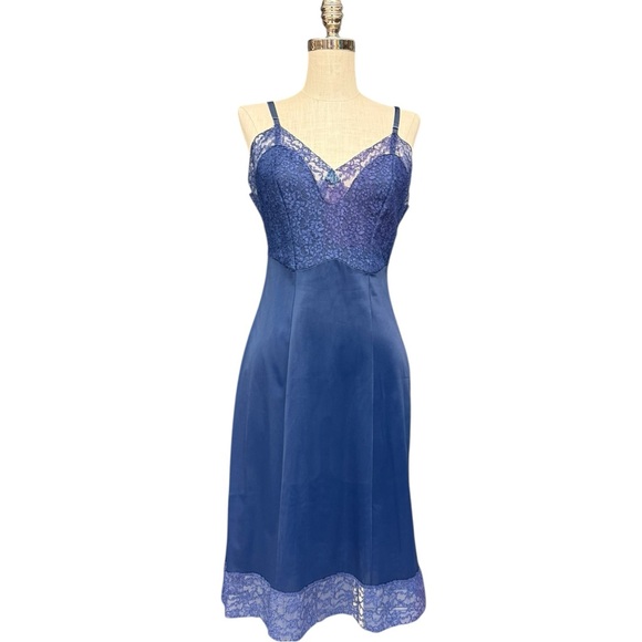 Vintage Other - Vintage MunSingwear Blue Lace Slip Dress Spaghetti Strap Midi Size 36 Medium